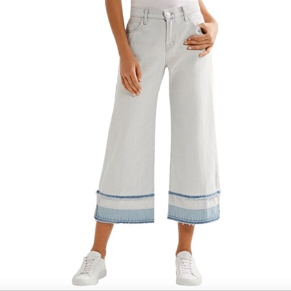 NWT J Brand Liza Mid-rise Crop Coulotte Light Wash Denim Jeans Frayed Hems Sz 28 - Picture 2 of 13